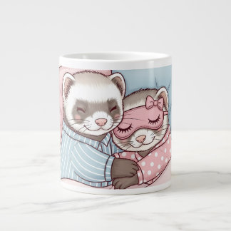 Grande Tasse Cute Sleeping Ferret Couple in Pajamas Love Mug