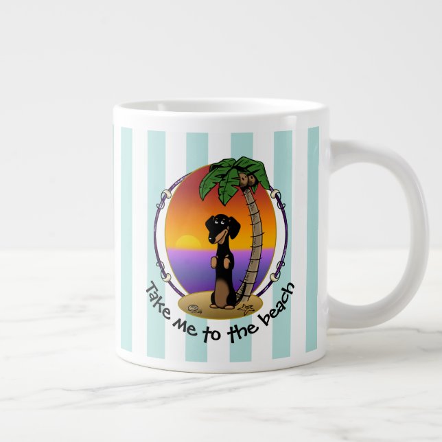 Grande Tasse Cute Tropical Island Beach Dachshund (noir & bronz (Droite)