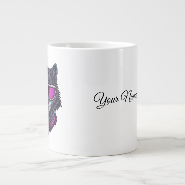 Grande Tasse Cyberpunk Wolf Neon Art Personalizable Name Mug -  (Devant)