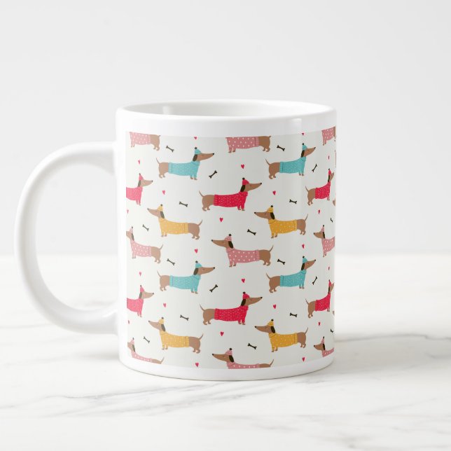 Grande Tasse Dachshunds en Sweaters Motif de vacances (Gauche)
