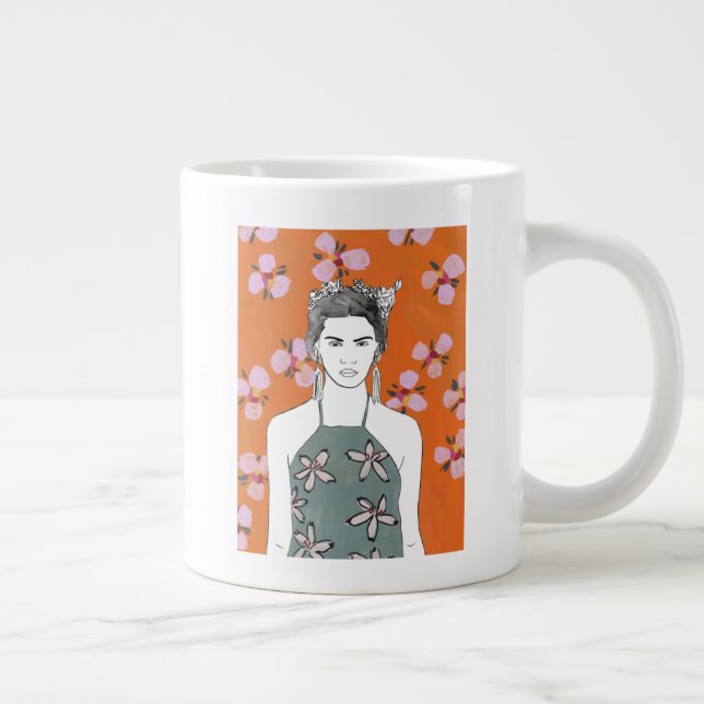 Grande Tasse Dame aux fleurs roses - Orange (Droite)