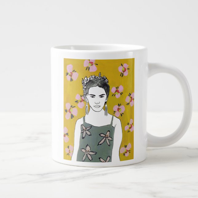 Grande Tasse Dame en fleurs roses - Jaune (Droite)