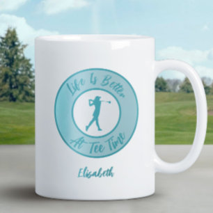 Grande Tasse Dame Golfeuse Heure de départ Nom Sports Humour Dr