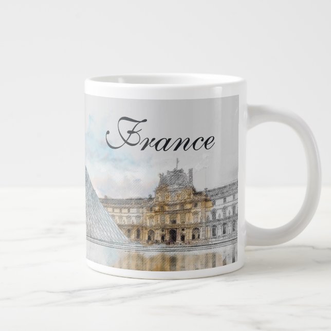 Grande Tasse Dessin aquarelle du Louvre Paris, France (Droite)