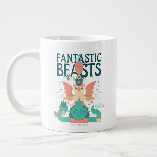 Grande Tasse Dessin Des Bêtes Fantastiques Émergent De Suitcase (Gauche)