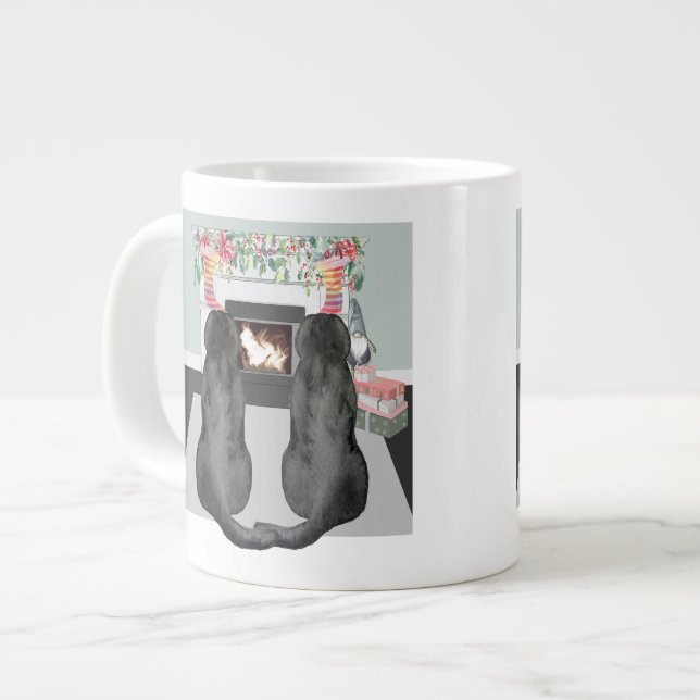Grande Tasse Deux Chiens noirs du Labrador - Cheminée de Noël (Devant gauche)
