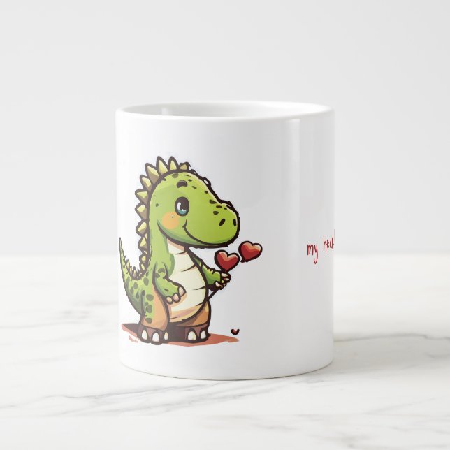 Grande Tasse Dinosaure mignon aux Coeurs (Devant)