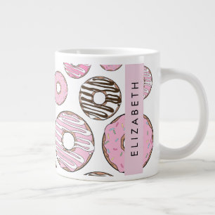 Grande Tasse Donuts Roses, Donuts Blancs, Sprinkings, Votre Nom