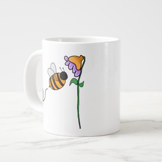 Grande Tasse Doodle tiré de la main de fleurs d'abeilles (Devant gauche)