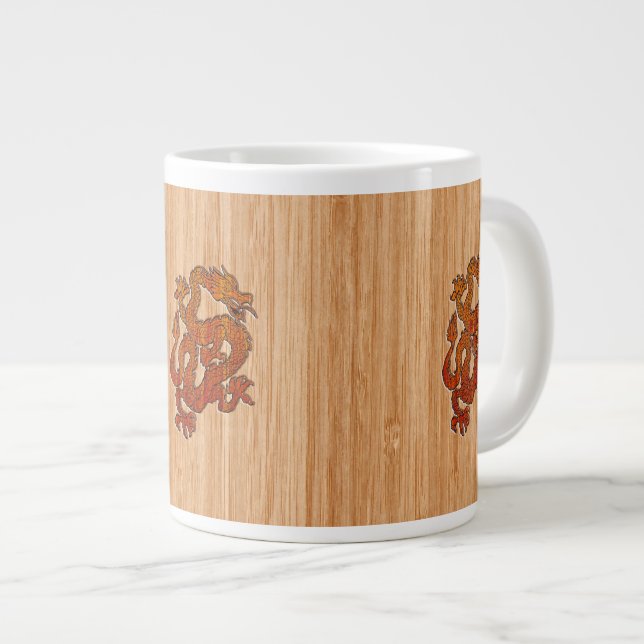 Grande Tasse Dragon oriental rouge au bambou (Devant droit)
