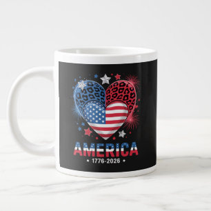 Grande Tasse Drapeau Cœur Léopard 1776 2026 4 juillet