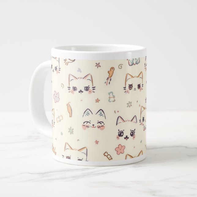 Grande Tasse Drôle Cat Meow Motif de dessin (Devant gauche)