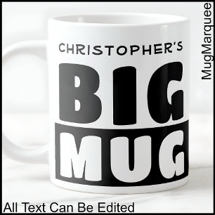 Grande Tasse Drôle Nom personnalisé Texte Deux Tons Noir Gros B