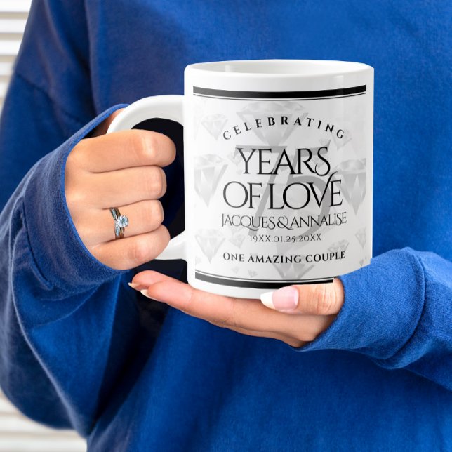 Grande Tasse Élégant 75e anniversaire de Mariage de diamant (75th Wedding Anniversary Jumbo Coffee Mug Cover Photo.)