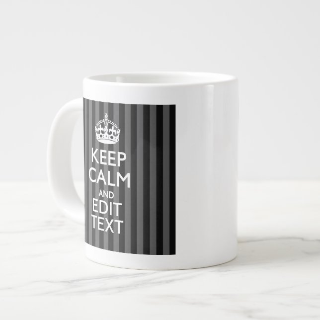 Grande Tasse Élégant GARDEZ CALME et votre texte sur les bandes (Devant gauche)