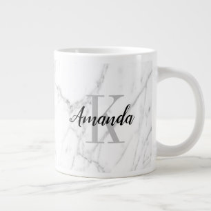 Grande Tasse Elégant marbre blanc en pierre monogramme grande t