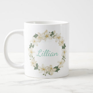 Grande Tasse Elegant Monogram Botanical Lily Design