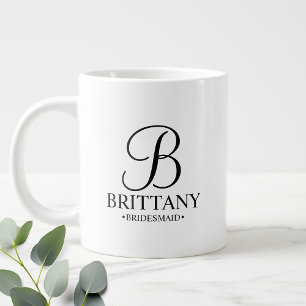 Grande Tasse Élégant Noir et Blanc Personnalisé Bridesmaid Co