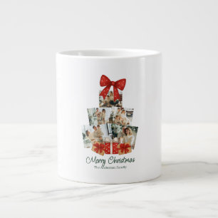 Grande Tasse Elégante aquarelle Bow rouge famille sapin de Noël