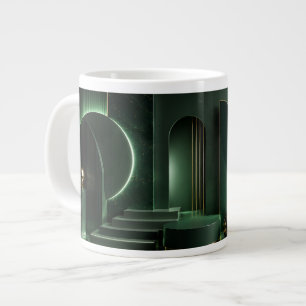 Grande Tasse Élégante art géométrique abstrait vert foncé et or