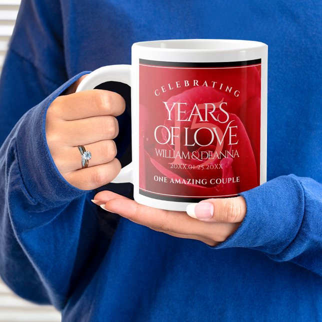 Grande Tasse Élégante fête du 15e anniversaire du Mariage Rose (15th Wedding Anniversary Jumbo Coffee Mug Cover Photo.)