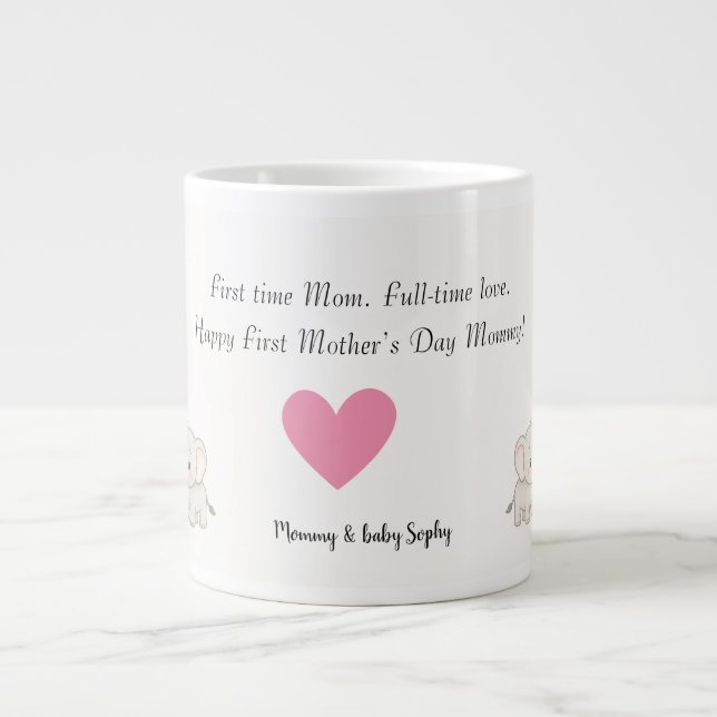 Grande Tasse Eléphant avec coeur - bébé et mère personnalisé - (Devant)