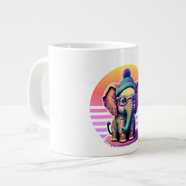 Grande Tasse Eléphant bébé mignon avec lunettes et Beanie (Devant gauche)
