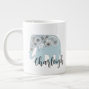 Grande Tasse Éléphant Paisley Bleu Bohème Chic