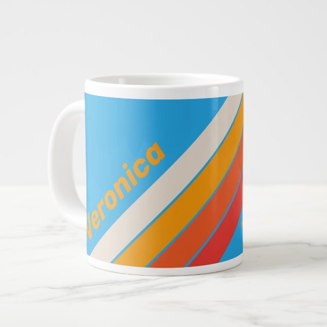 Grande Tasse Faded Surf Blue Stripes with Name (Devant gauche)