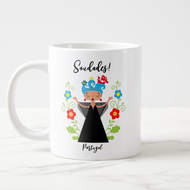 Grande Tasse Fado chanteuse avec caravelle portugaise (Gauche)