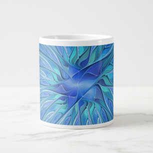 Grande Tasse Fantaisie de fleurs bleues, art fractal abstrait