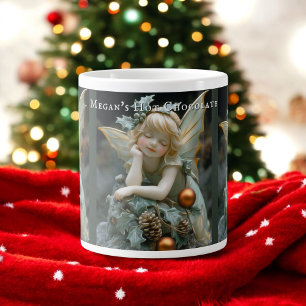 Grande Tasse Fée de Noël dormant Fougère Cônes de pin