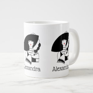 Grande Tasse Femme Art déco avec grand chapeau gants RL