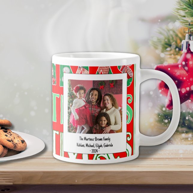 Grande Tasse Festif personnalisé Rouge vert Noël Photo (Créateur téléchargé)