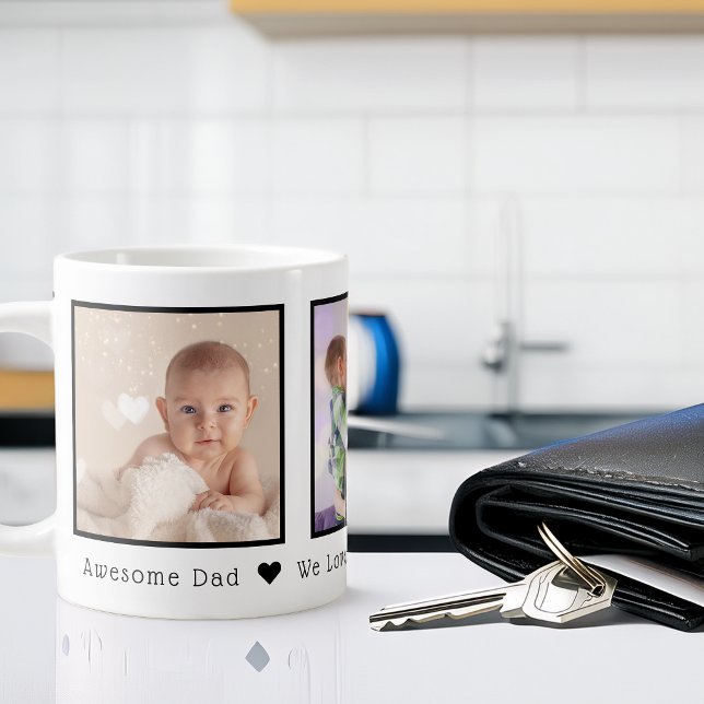 Grande Tasse Fête des Pères 3 Photo Personnalisée (Father's Day 3 Photo Personalized Giant Coffee Mug)