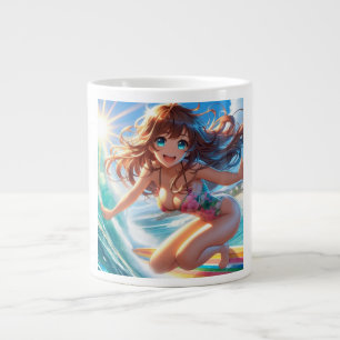 Grande Tasse Fille de surfeur anime côtière/nautique/tropicale