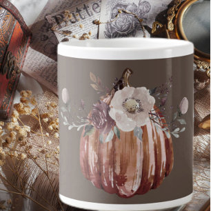 Grande Tasse Fleur d'automne citrouille marron, terre cuite, po