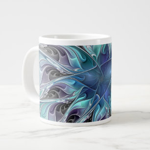 Grande Tasse Fleur fractale moderne abstraite avec du bleu