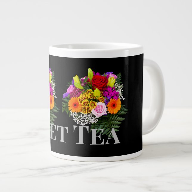 Grande Tasse Fleur Image Thé sucré Nom du texte Spécialité Mug  (Devant droit)