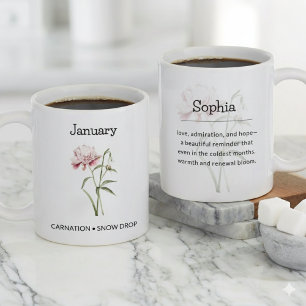 Grande Tasse Fleur personnalisée du mois de naissance de janvie