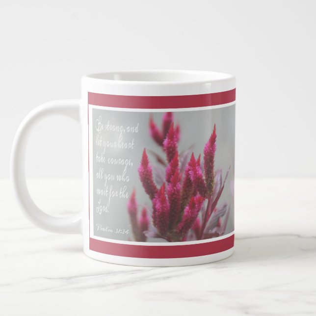 Grande Tasse Fleur rose, vers de Psaume 31:24 (Gauche)