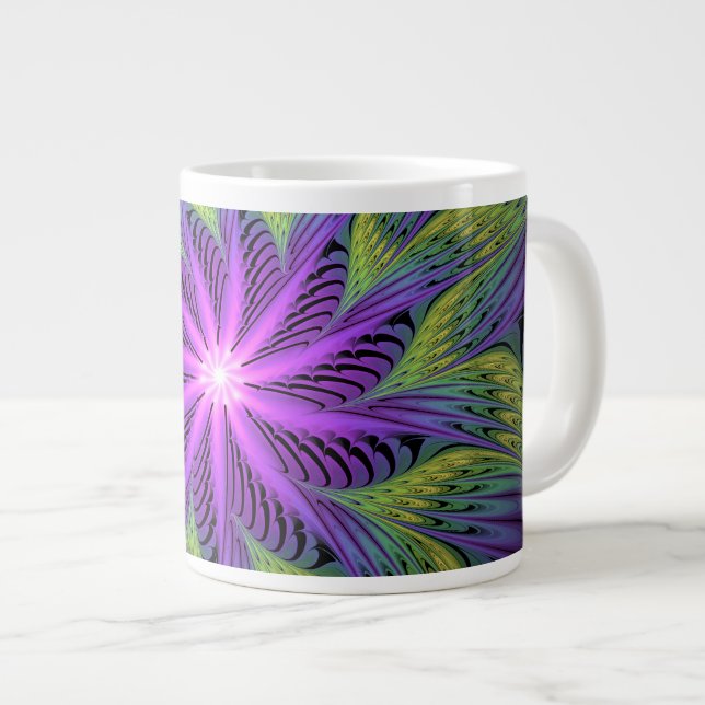 Grande Tasse Fleuron vert violet Art Abstrait fractal moderne (Devant droit)