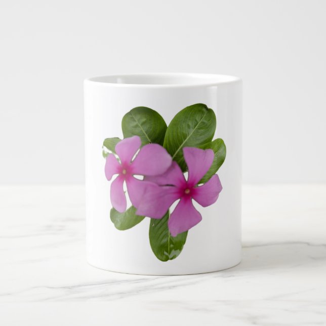 Grande Tasse Fleurs à perches roses avec Feuilles verts (Devant)