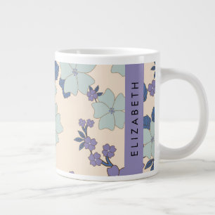 Grande Tasse Fleurs Bleues, Fleurs Violettes, Floral, Votre Nom