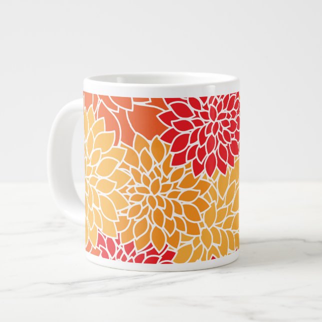 Grande Tasse Fleurs Dahlia, Motif De Fleurs, Dahlia Orange (Devant gauche)