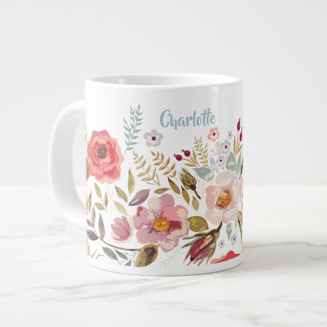 Grande Tasse Fleurs d'aquarelle Mug Jumbo personnalisé (Devant gauche)