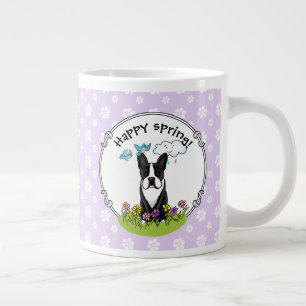 Grande Tasse Fleurs de printemps Boston Terrier Chien (noir) mi