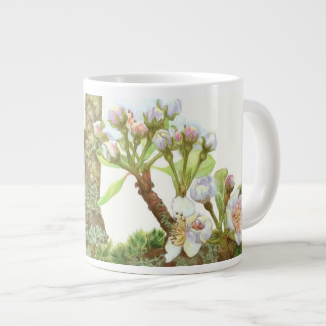 Grande Tasse Fleurs fleuries sur une branche, blanc floral (Devant droit)
