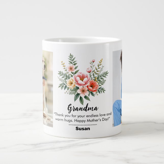 Grande Tasse Fleurs florales Fête des mères Granma cadeau Jumbo (Devant)