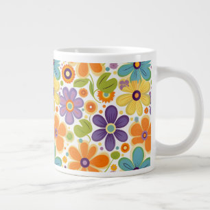 Grande Tasse Fleurs rétro Lilac orange et vert